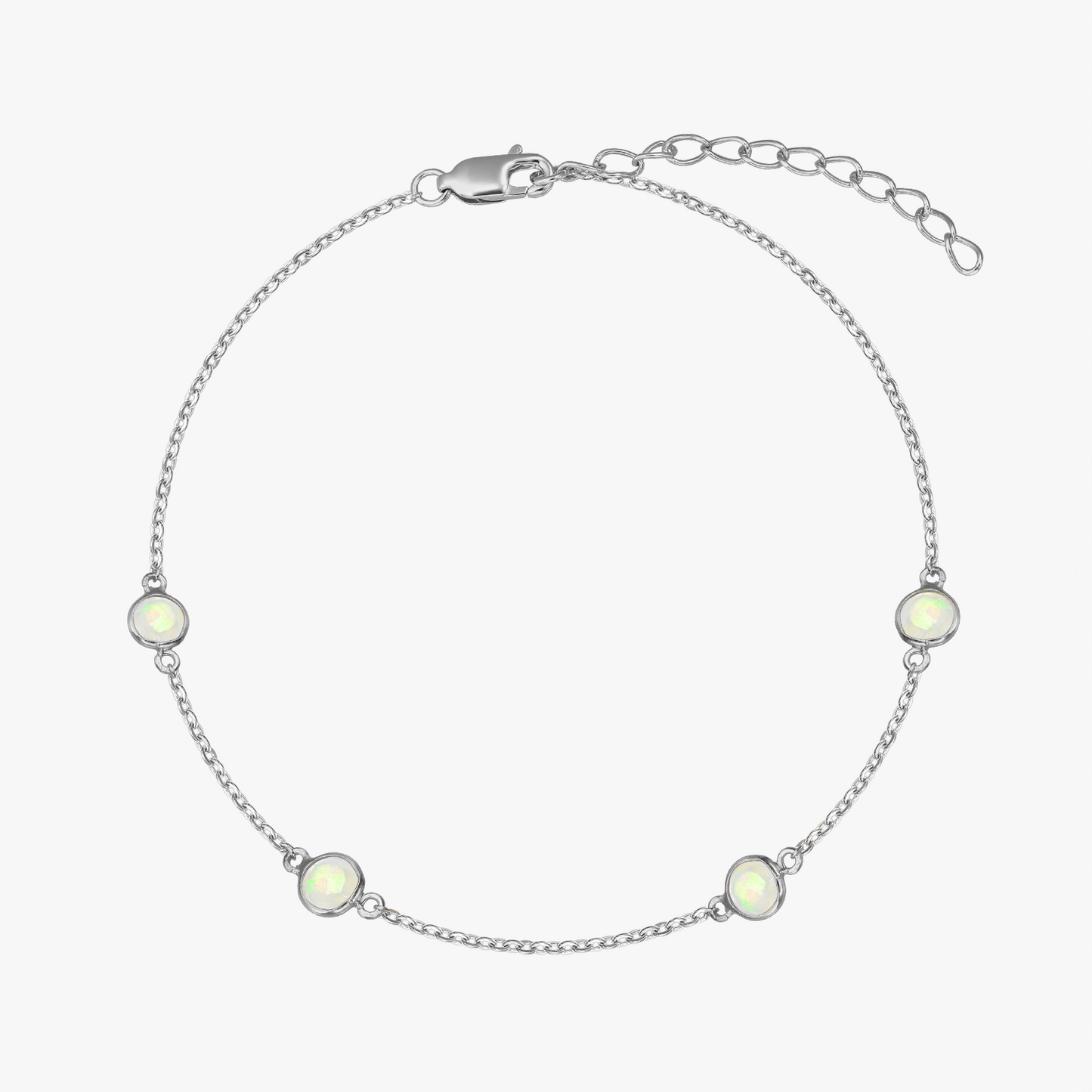 Bracelet en argent avec pierre de naissance d'octobre - Opale