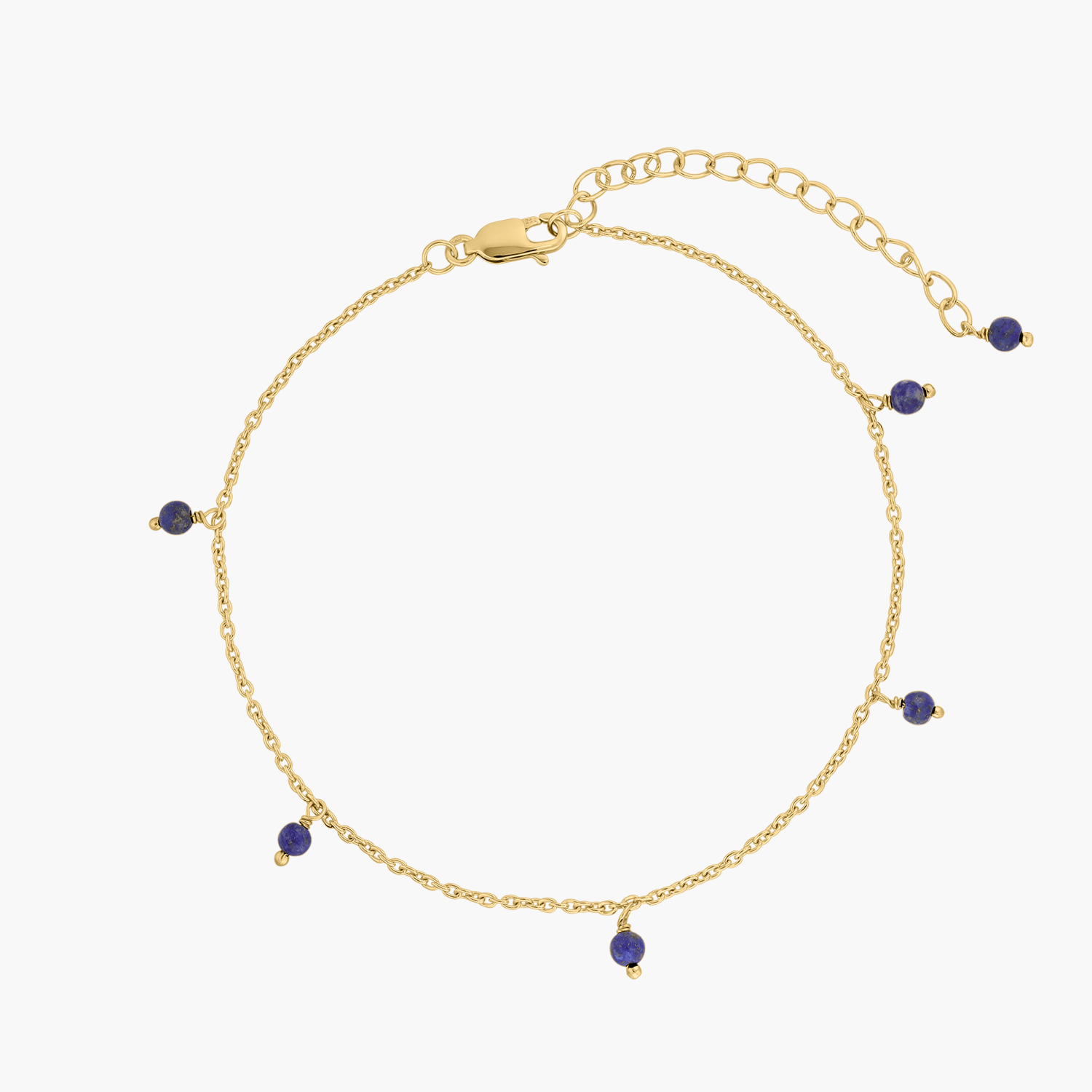 Bracelet de cheville en argent avec gouttelettes de pierres précieuses dorées - Lapis Lazuli