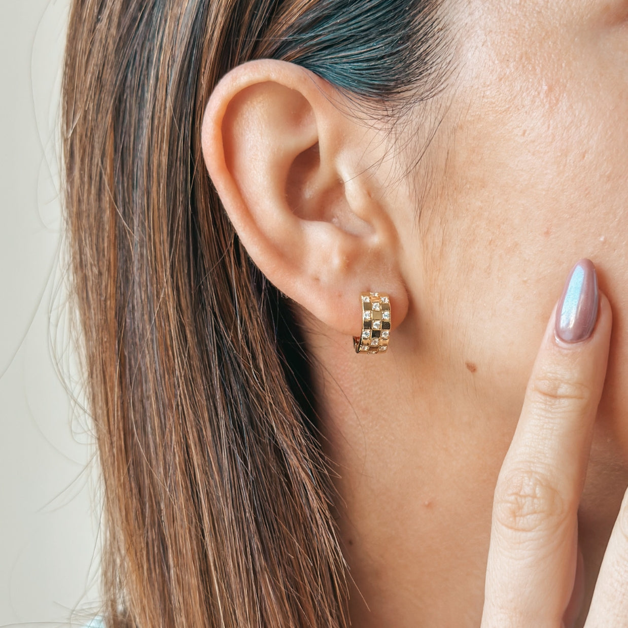 Boucles d'Oreilles Cercle Doré en Argent - Zircon