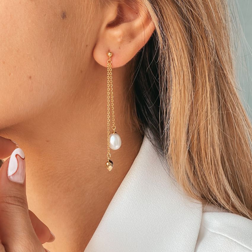 Boucles d'oreilles argent Eliana dorées - Perles naturelles