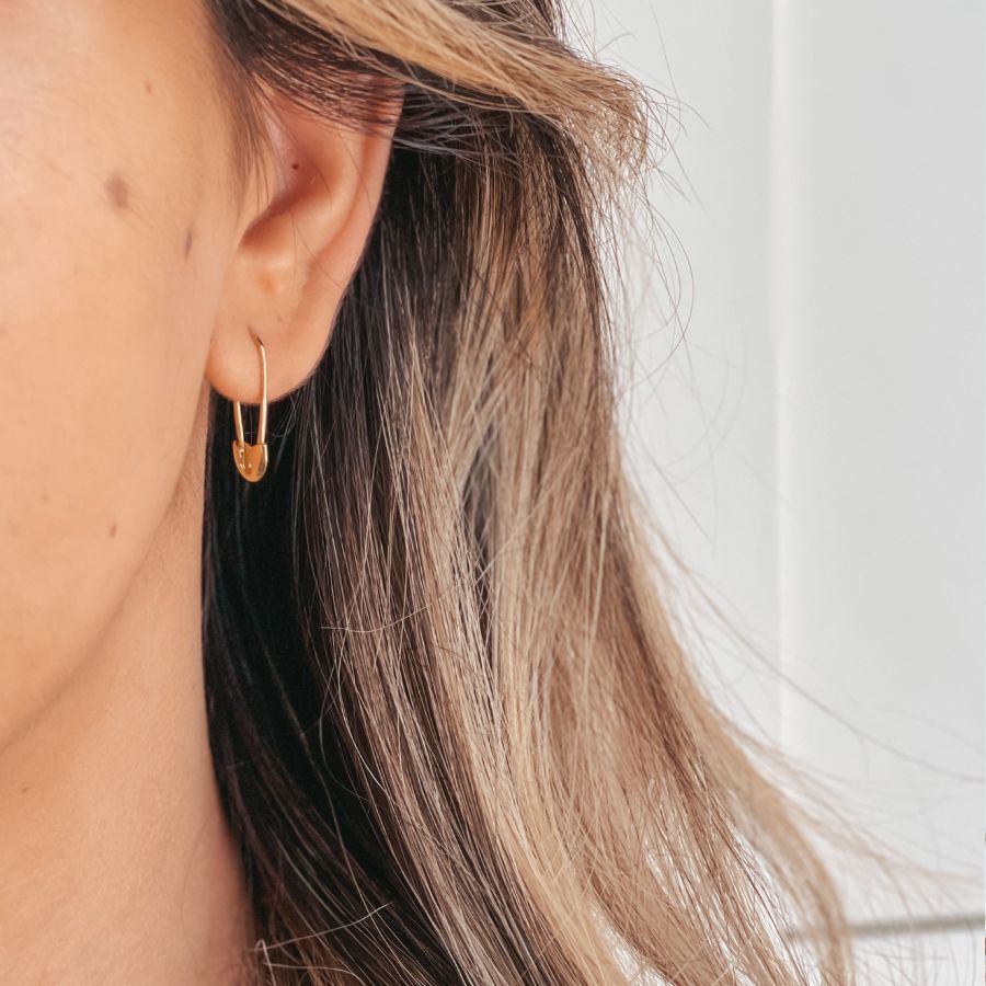 Boucles d'Oreilles Épingle de Sécurité Dorée en Argent