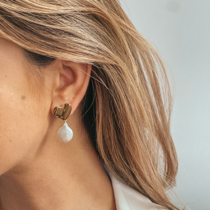 Boucles d'oreilles Cœur d'Or en argent - Perles Naturelles