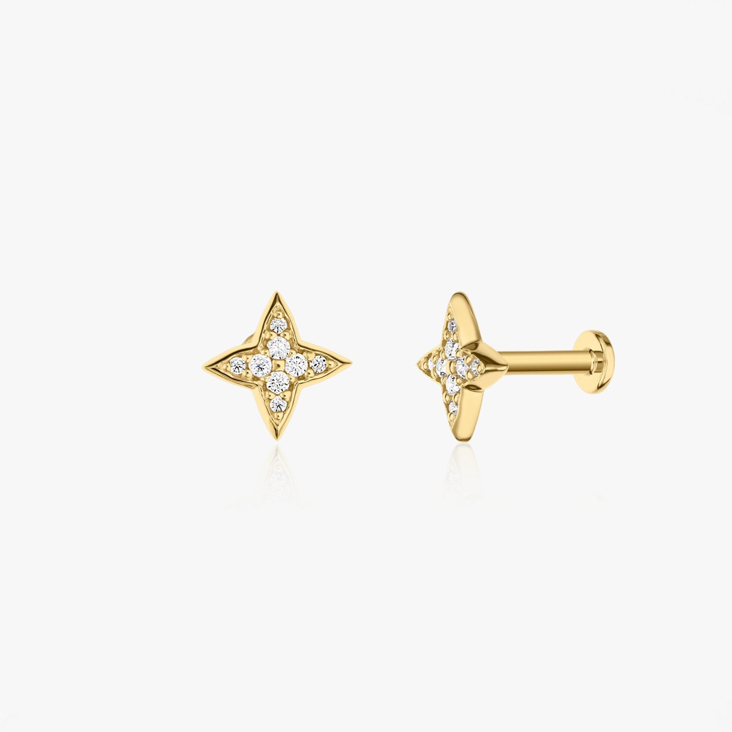 Boucles d'oreilles piercing labret en or jaune étoile brillante - Zirconia