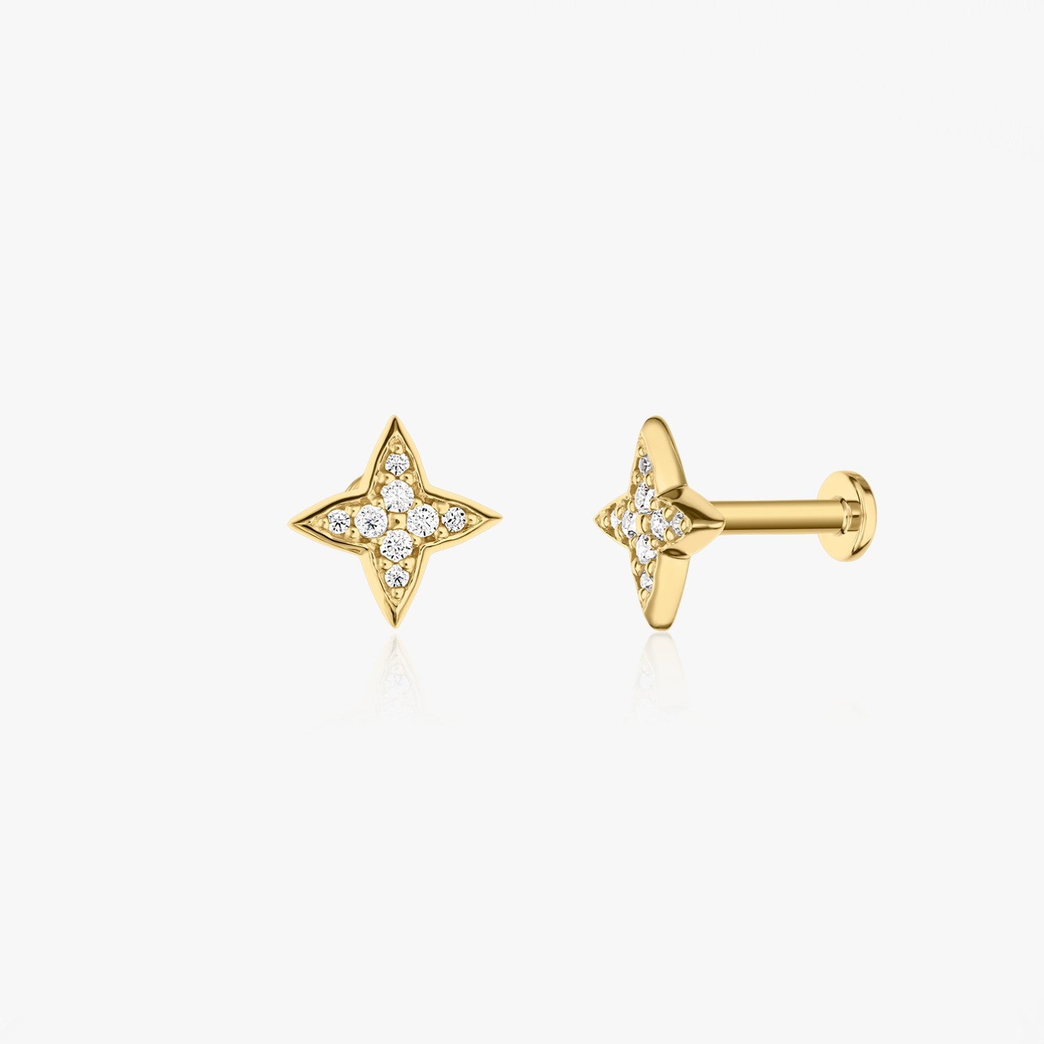 Boucles d'oreilles piercing labret en or jaune étoile brillante - Zirconia