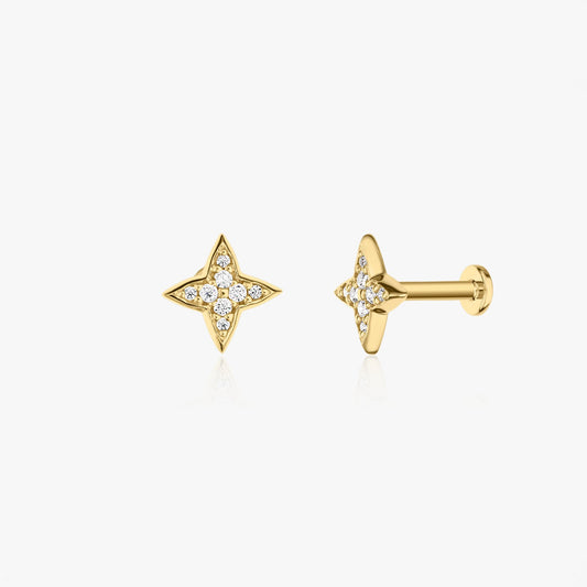Boucles d'oreilles piercing labret en or jaune étoile brillante - Zirconia