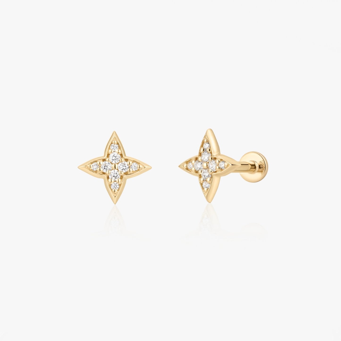 Boucles d'oreilles piercing labret en or jaune étoile brillante - Zirconia