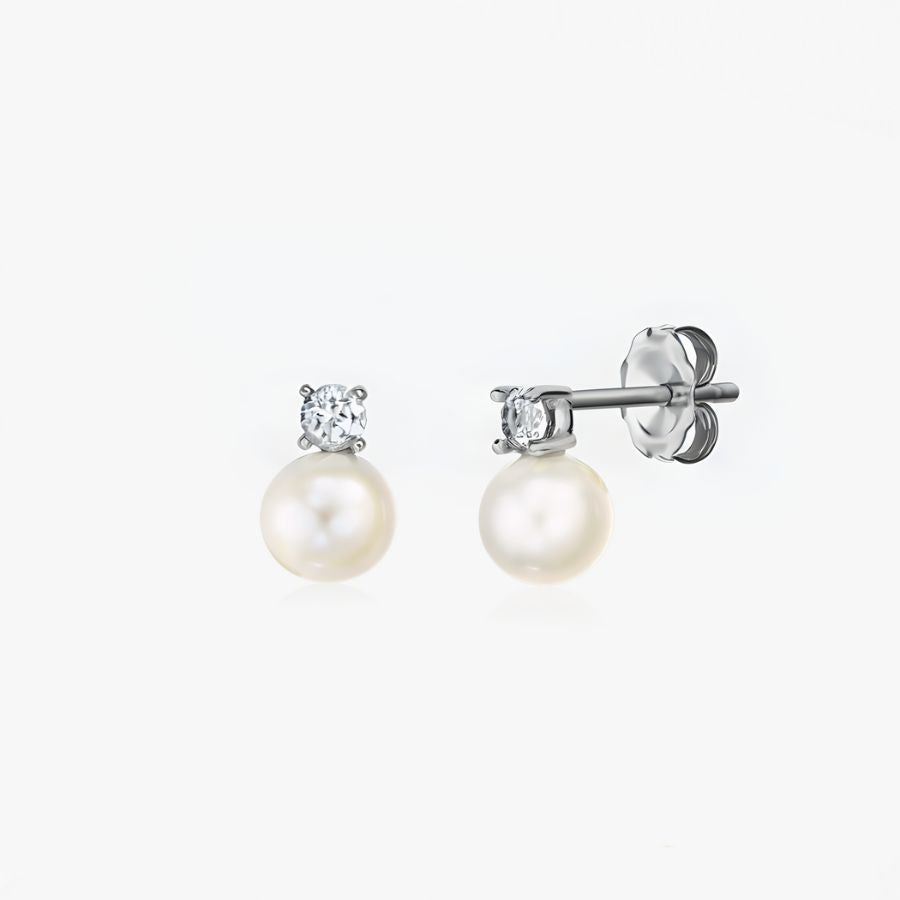 Boucles d'oreilles en argent Astrid - Perle Naturelle et Topaze Blanche - Indira