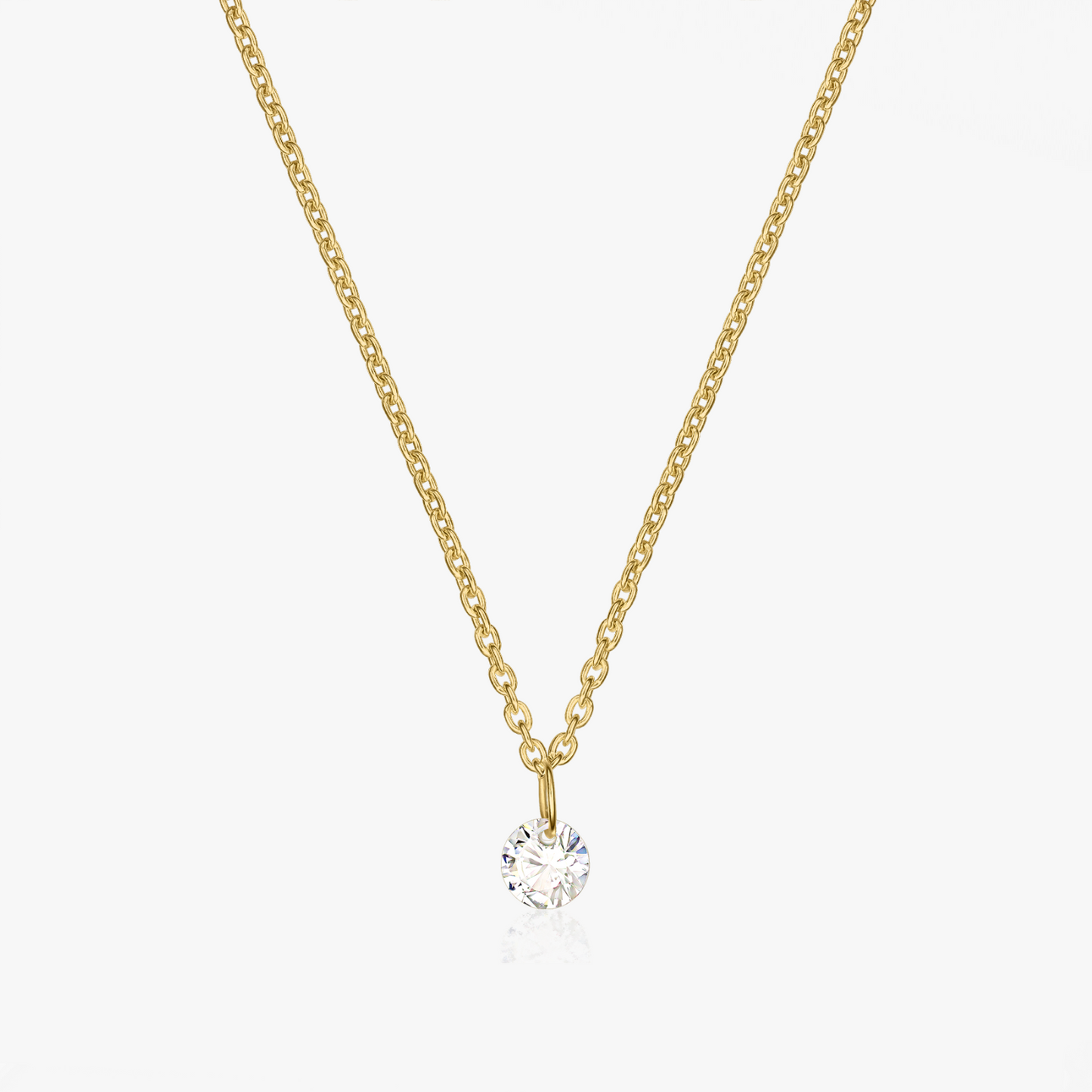 Collier Solitaire Doré en Argent - Zircon