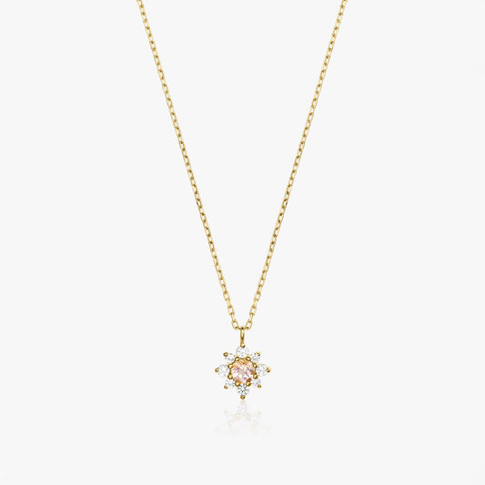 Collier Flora Or Jaune - Saphir Blanc, Morganite Rose