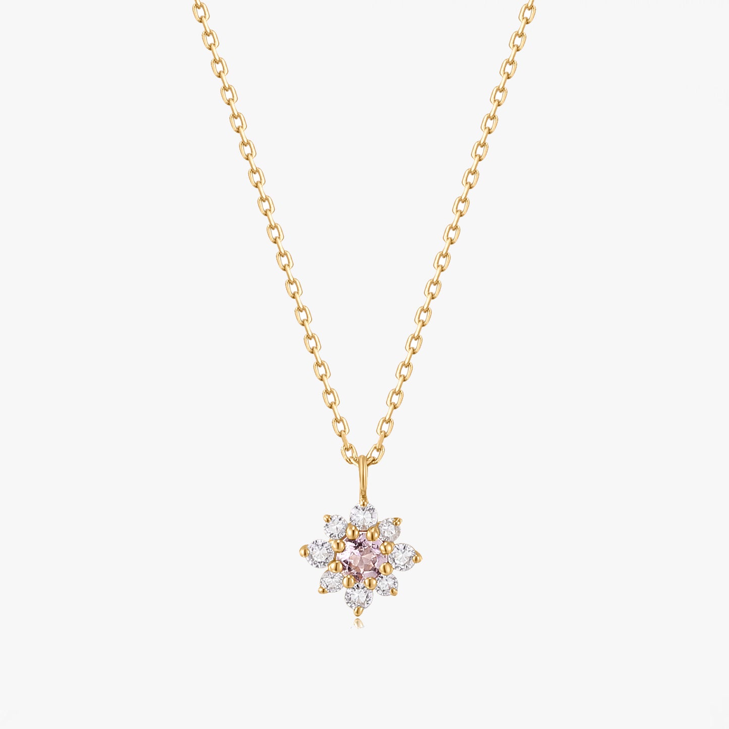 Collier Flora Or Jaune - Saphir Blanc, Morganite Rose