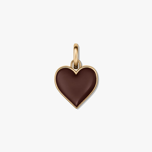 Pendentif Cœur Doré Argenté - Marron : un charme en forme de cœur avec un centre marron lisse et un bord métallique poli sur fond blanc.