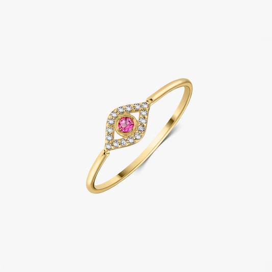 Bague Œil Protecteur en Or Jaune – Topaze Rose, Zirconium