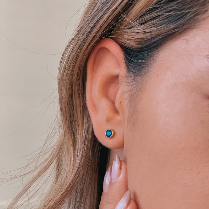 Boucles d'oreilles en argent Pierre de Naissance Septembre Doré - Lapis Lazuli