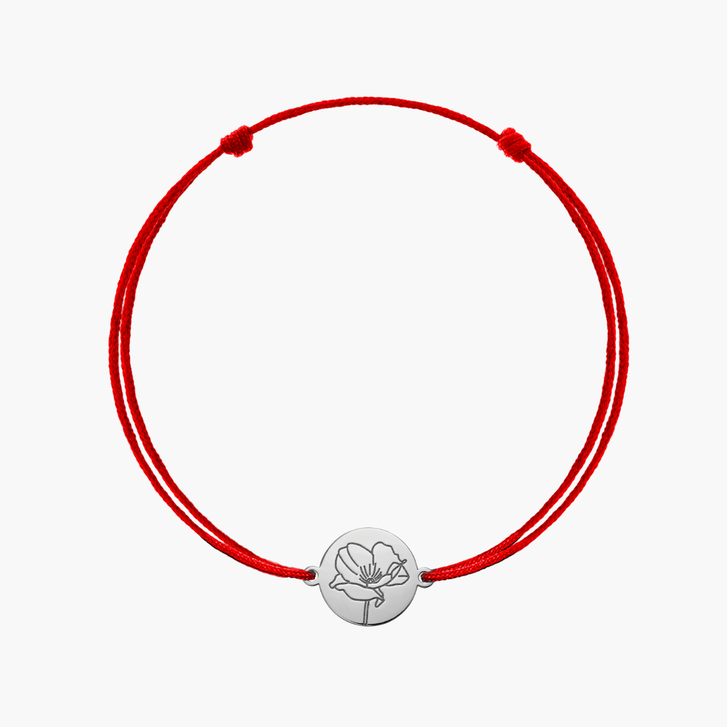 Bracelet en corde d'or blanc Fleur de Naissance - Août Coquelicot - Indira