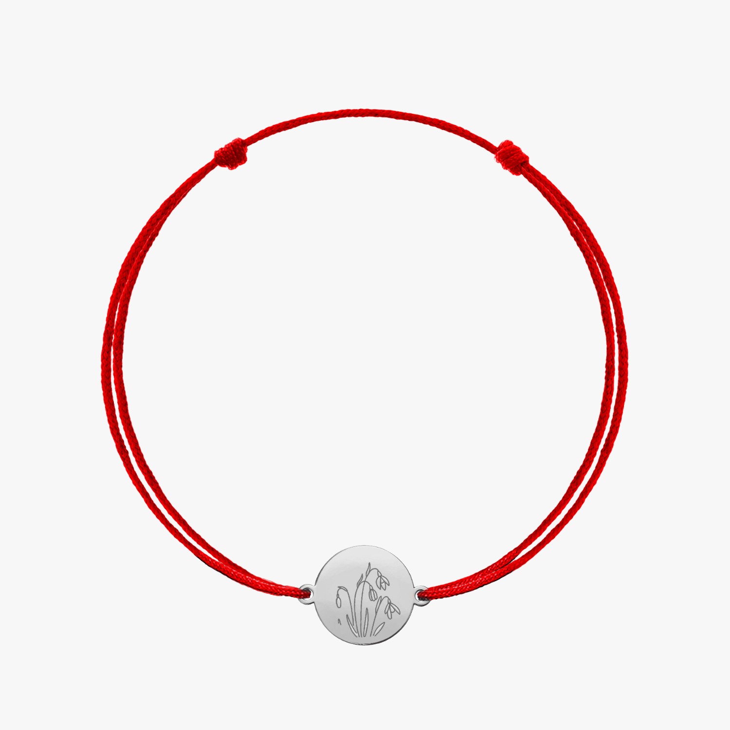 Bracelet cordon en argent fleur de naissance en argent - Perce-neige de janvier