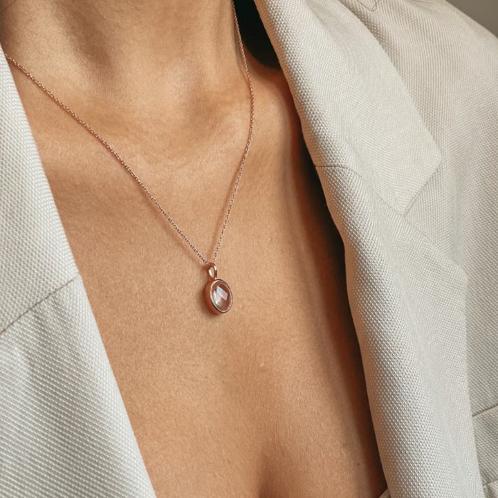 Collier Argent Champagne - Quartz Rose